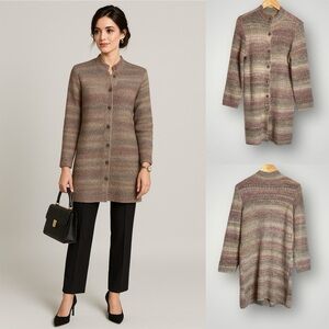 J Jill Striped Cardigan Button Front Sweater Size Medium Alpaca Wool Blend Knit